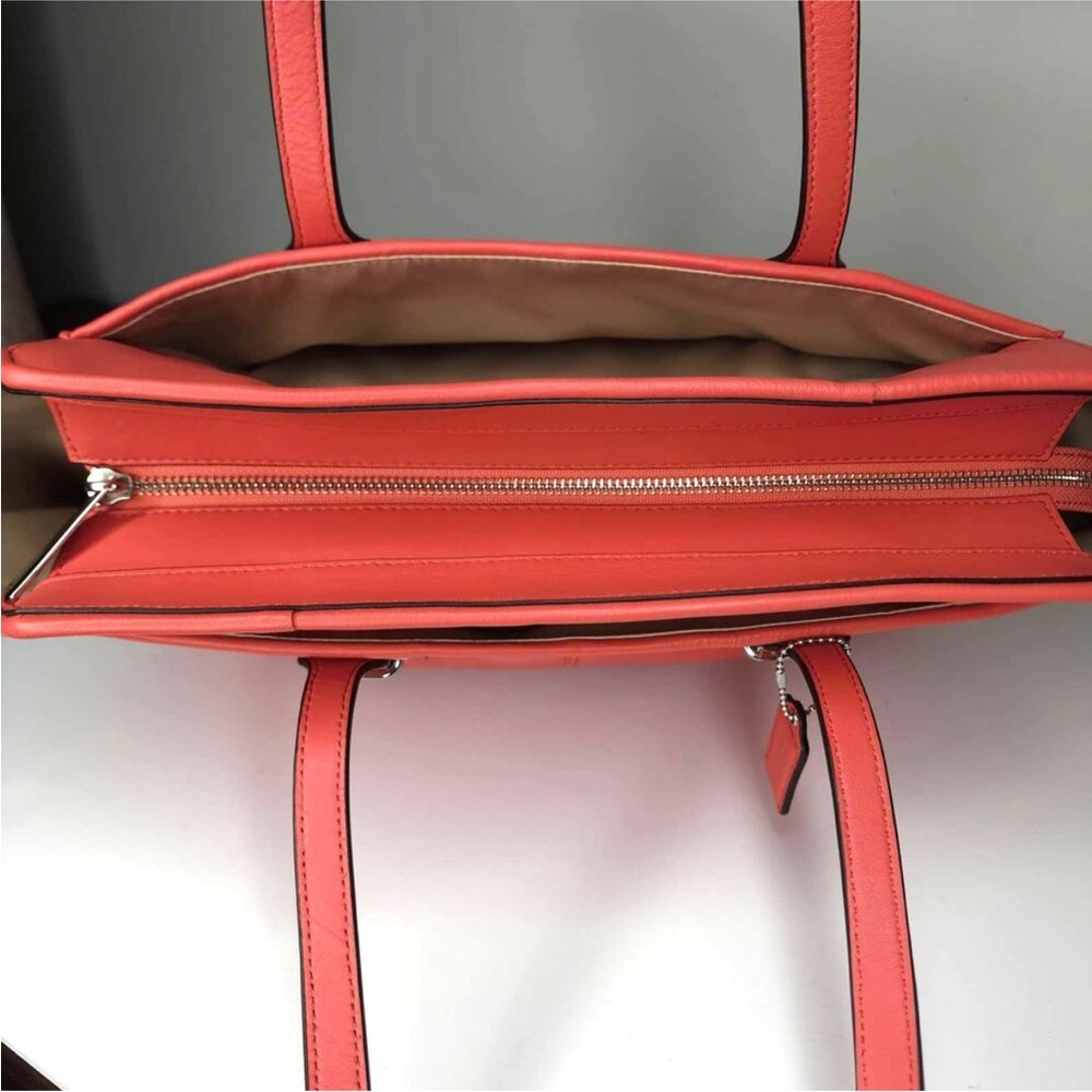 Coach Taylor Coral Leather Tote with Logo Patch - Picture 16 of 16